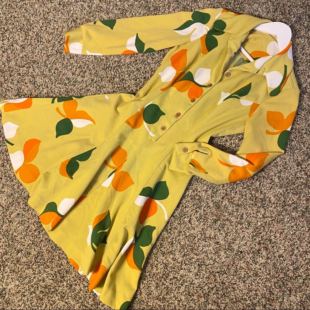 Vintage Yellow Tan Button Down Long Sleeve Dress